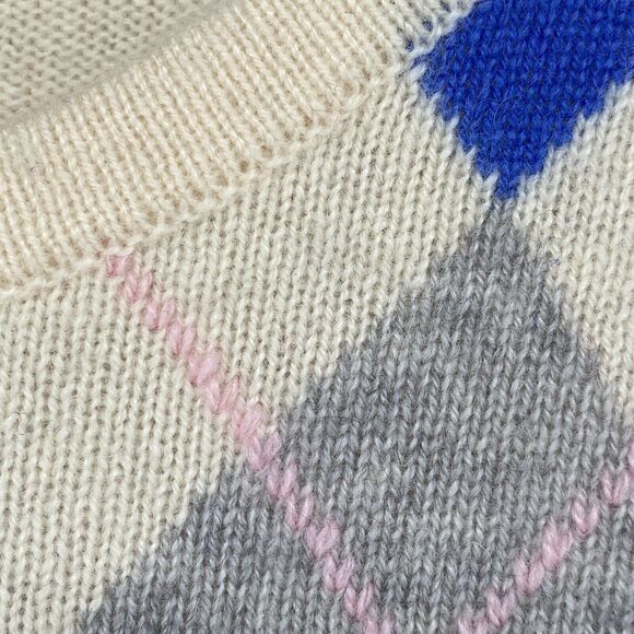 LANDS END Sweater Womens XS 2-4 Cashmere Argyle Long Sleeve Pullover Beige Blue - Picture 5 of 11